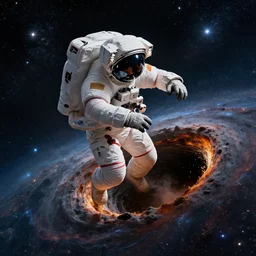 photograph of an astronaut getting sucked into the black hole, hypermaximalist, detailed, 4k, breathtaking stars, space background, surrealism, concept art, digital art,sharp focus, octane render, Trending on DeviantArt