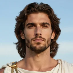gil kaganovich as a hot Greek god in the sky, highly detailed, detailed face, beautiful face, hyper realistic