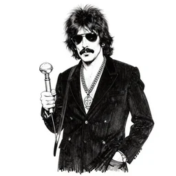 black and white ink drawing of frank zappa in the style of r. crumb