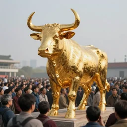 artificial intelligence, the new golden calf idol. crowds of humans are subjugated