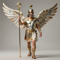 Julian Assange  as Mercury the messanger of the Roman gods, wearing a helmet and sandals with attached wings  and carrying the Caduceus, hyperrealistic, highly detailed, depth of field, High definition, 8k,  octane render, artstation