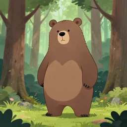 a Finnish cartoon, about a bear who lives in the woods, anime style, Finnish cartoon