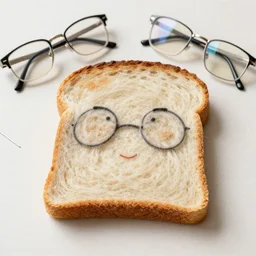 a bread toast with eyeglasses, needle felting art