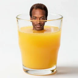 ( tiny o j simpson ) floating in [ inside a glass of orange juice ] blend mix hybrid