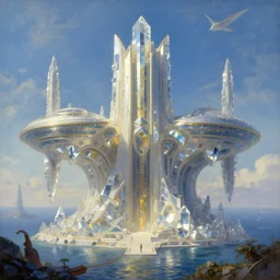 architecture by henri rousseau, atlantis sci - fi crystal matte painting love!!!, wallpaper, highly detailed, trending on artstation.