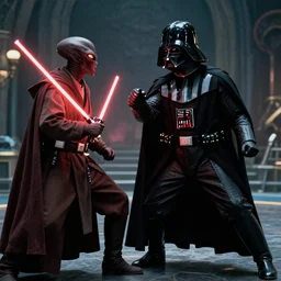 darth vader fighting alien jedi in a cinematic movie shot from 1 9 7 0