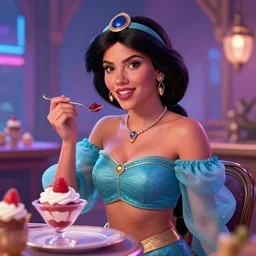 Scarlet Johanson as Jasmine the disney princess in Aladin, dessert, cyberpunk, 8k