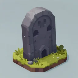 isometric haunted tombstone asset, haunted mansion, 3 d render, toon shader, painterly style