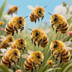 a team of bee nerds, hyperrealistic, digital art, 4 k