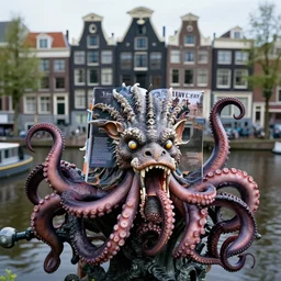 photography of the kraken tentacles in an amsterdam canal, background houses, photograph, natural light, sharp, detailed face, magazine, press, photo, steve mccurry, david lazar, canon, nikon, focus