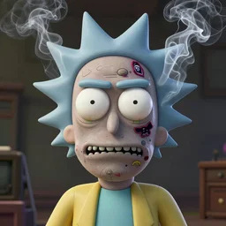 rick and morty exploding head parts with smoke,eyes flying out of the head fused with a lovecraft fat bald space zombie  and a pirate patch, laser eye, photo, portrait, 3d, high details, intricate details, by vincent di fate, artgerm julie bell beeple, 90s, Smooth gradients, octane render, 8k, volumetric lightning, High contrast, duo tone, depth of field, very coherent symmetrical artwork