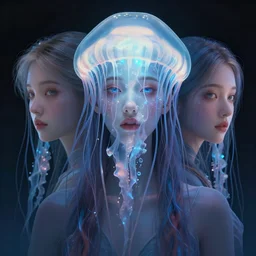 3 d photo - realistic face portrait of a goddess jellyfish by aykut aydogdu and alena aenami, bioluminescence, octane render