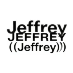 “Jeffrey” text, JEFFREY “(((Jeffrey)))))” text logo, simple white background Victo Ngai, Kilian Eng