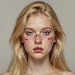 portrait of a blonde girl with a scar crossing her face, painted by wlop, extremely detailed, 8 k, golden ratio