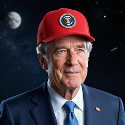 hyper realistic 3d render of president George Bush with a silly hat on in space