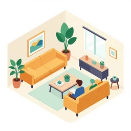 editorial illustration of isometric living room mads berg christopher balaskas