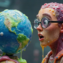 the conflicting event on the south side of the earth, slime and dots, human made out of wax, drippy, saucy, oouuu, style of emiliano ponzi, by chris ware, futuristic 1 9 9 0 s contemporary art, sci - fi, eye glass, inside view, humanoid pov, intricate artwork by beeple, octane render, trending on artstation, depth field, unreal engine, cinematic, hyper realism, high detail, octane cinema 4 d render, a 2 4 cinematography, 8 k
