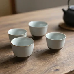 wabi - sabi cups on a old wooden table
