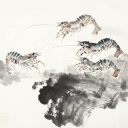 shrimps, by qi baishi, ink