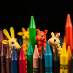 cute animals made out of crayons, color and shape focus, backlit, by magritte