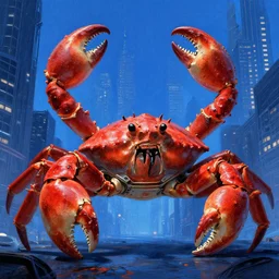 crab kaiju in new york, sci - fi art, blue building in the background, art by ismail inceoglu