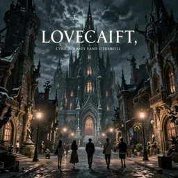street view of lovecraftian city at night by cyril rolando and naomi okubo and dan mumford and ricardo bofill. lovecraft.