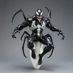 venom sculptor, black paint on white porcelain, god like, levitating, style of laura zalenga, 8 k
