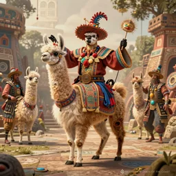 Hyperdetailed masterpiece concept art of dancing Llama magician of the Mayans hyperdetailed concept art by Greg Rutkowski and Ross Tran, high quality DnD illustration, trending on ArtStation, all rights reserved Wizards of the Coast.