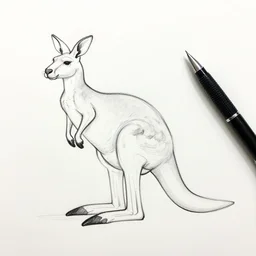 continuous single line contour - drawing of captain - kangaroo, pen on white paper