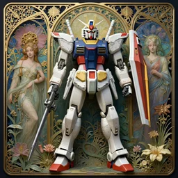 detailed realistic beautiful gundam, art forms of nature, art nouveau, symbolist, visionary, neo - gothic, pre - raphaelite, ai biodiversity, surreality, hyperdetailed ultrasharp octane render