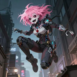 by kyoto animation, very creepy clown ghost in the shell girl pink hair, jump from a building, tears from the eyes, wearing cyberpunk intricate streetwear, beautiful, detailed portrait, intricate complexity, ilya kuvshinov, cell shaded, 4 k, concept art, by wlop, ilya kuvshinov, greg rutkowski, sharp focus, cinematic lighting
