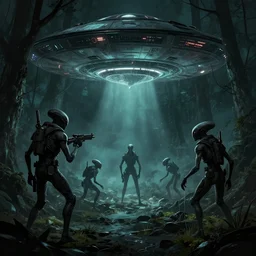 xcom first contact, artstation, digital 2 d, aliens, ufo, science fiction, concept art, night forest