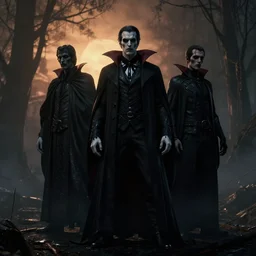 vampires at dawn, dark art, octane render, hdr, ominous, sinister