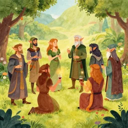 humans and elves having a party drawn by Frank