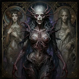 symmetry!! portrait of grotesque and gruesome female, cosmic horror, lovecraftian horror, intricate, horror!! highly detailed, digital painting, artstation, giger concept art, smooth, sharp focus, illustration, art by artgerm and greg rutkowski and alphonse mucha and junji ito, 8 k