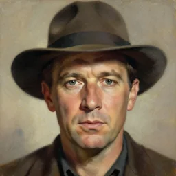portrait, Hank Williams Sr wearing hat, impasto,  Jean-Leon Gerome, chuck close:7, carl spitzweg:7, cinematic light, full face, symmetrical face