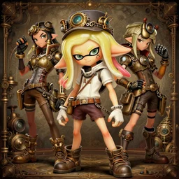 splatoon nintendo dynamic poses digital painting on canvas, victorian steampunk, yoji shinkawa, yoshitaka amano, cyberpunk, trending on artstation, featured on pixiv, cinematic composition, 8 k