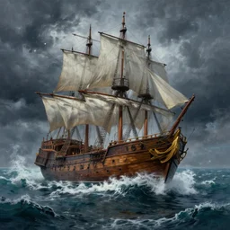 sea storm, whirlpool!, epic painting, wooden ship, highly detailed, hd, deep colors, artstation, dark painting