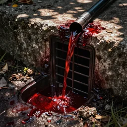 blood running down a storm drain