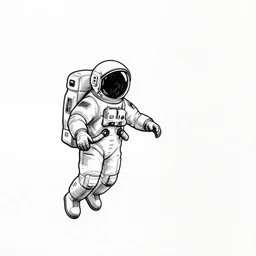 ink lineart drawing of a lone female astronaut floating in the distance, small, space, wide angle, space background, artstation, etchings by goya, chinese brush pen, illustration, high contrast, deep black tones contour