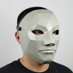 nintendo 6 4, majoras mask realistic wearable mask. polygonal, realistic, being worn by a person