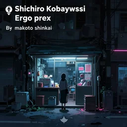 An atmospheric and ethereal cyberpunk neon noir background art of a quiet quiet quiet shop in the anime film, Shichiro Kobayashi, screenshot in ergo proxy, by makoto shinkai, dreary