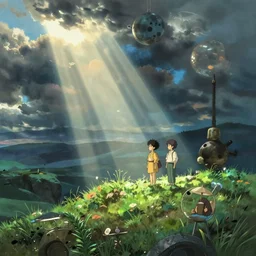 science - fiction, ghibli, by miyazaki & oga kazuo, matte painting, featured on artstation, rays of light