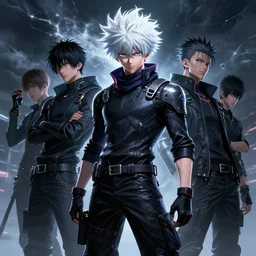 killua zoldyck, lighting, storm, black, techwear, streetwear, cyberpunk style outfit, greg rutkowski, artgerm, ross tran, takato yomamoto, wlop, ilya kuvshinov, intricate complexity, detailed portrait, 4 k, cinematic lighting, artstation, sharp focus, smooth, hd, hdr, award winning, octane render