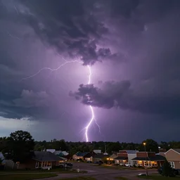 a beautiful thunderstorm rolling over a small town, with the clouds illuminated slightly purple, ominous, eerie, craig mullins