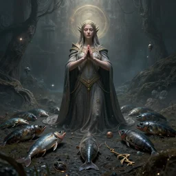 Prey upon and gain power through granting wishes to other beings, celestial regulator, tempered in solitude, art by Richard Kane Ferguson and Jesper Myrfors, high detail, cinematic, cgsociety 8k