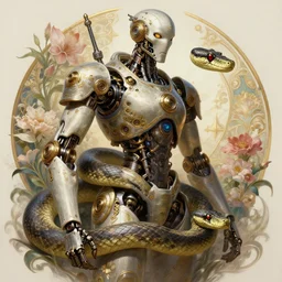 portrait of a python, robot steampunk, floral! horizon zero dawn machine, intricate, elegant, highly detailed, ray tracing, digital painting, artstation, concept art, smooth, sharp focus, illustration, art by artgerm and greg rutkowski and alphonse mucha, 8 k