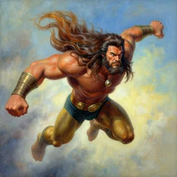 a highly detailed flying painting of namor, by james gurney, greg rutkowski, by craig mullins