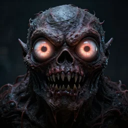 highly detailed photo of scary monster with glowing big eyes, dark background, hyper realistic, art by greg rutsowski, concept art, 8 k detail post - processing