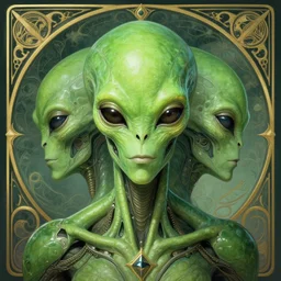 symmetry!! portrait of green alien in the style of horizon zero dawn, machine face, intricate, elegant, highly detailed, digital painting, artstation, concept art, smooth, sharp focus, illustration, art by artgerm and greg rutkowski and alphonse mucha, 8 k